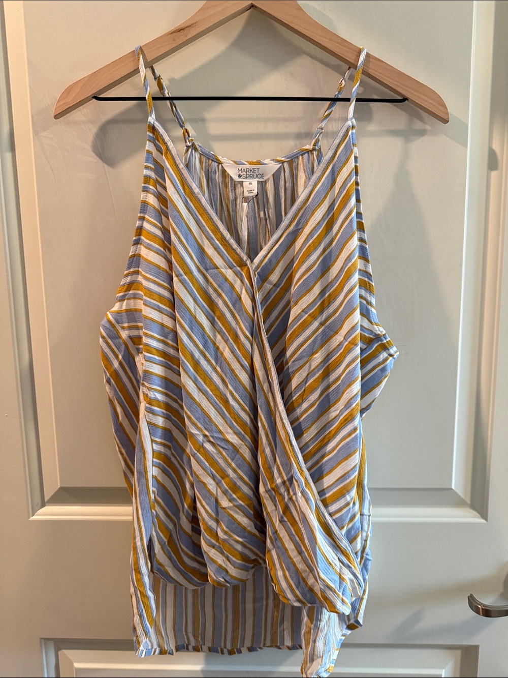 NWT Market & Spruce Yellow and Blue Striped V-Neck Spaghetti Strap Top Size XXL